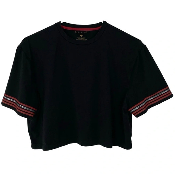 Noli Black Crop Top Womens Medium Black Line Yoga AXL Short Sleeve Tee Tshirt - Picture 1 of 5
